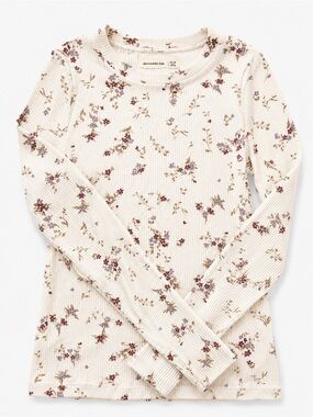 Abercrombie Kids Cream Floral Ribbed Long Sleeve Top